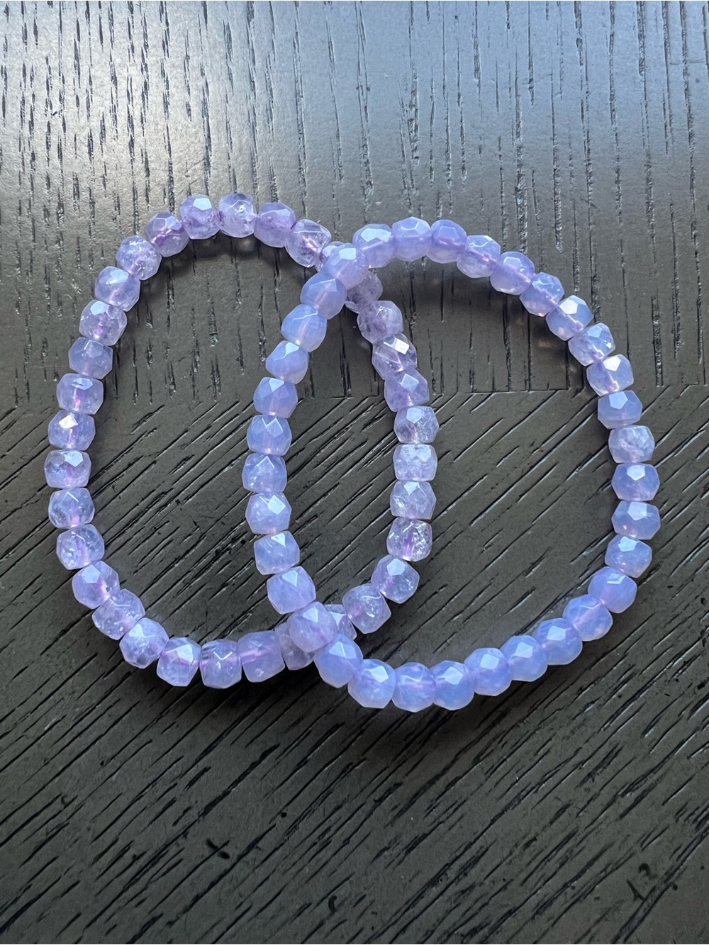 Lavender moon quartz bracelet 6mm SIZE 6.5’ ( ONE )